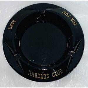 Vtg Harolds Club Reno for Fun Glass amethyst 4.25" Ashtray Looks Black EUC